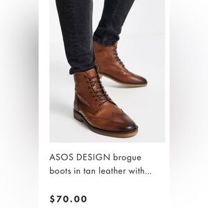 ASOS Design tan leather brogue boots Sz 10 US Men’s